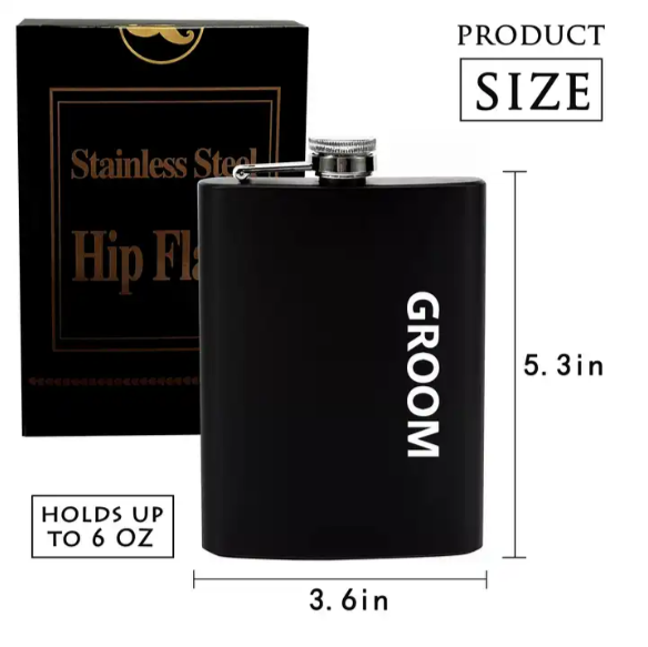 BachPartyGifts 6 oz stainless steel hip flask set